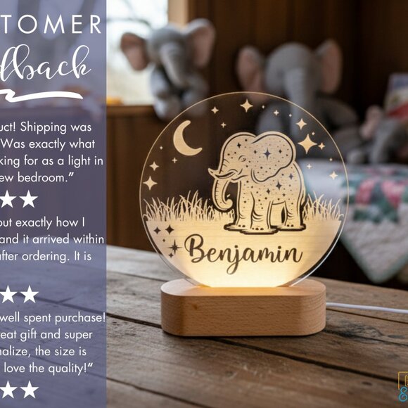 Elephant Night Light – Personalized LED Lamp for Kids Room - Picture 7 of 8